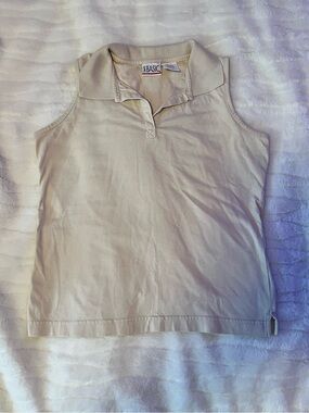 Simply Basic Vintage Women's Sleeveless Polo Tank Top - Light Beige - Small
